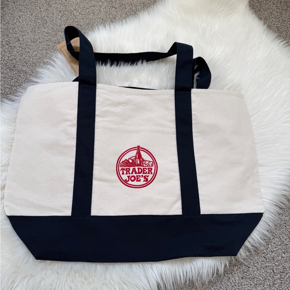 Traders Joes: Cream and Dark Blue Tote Bag—Brand new
